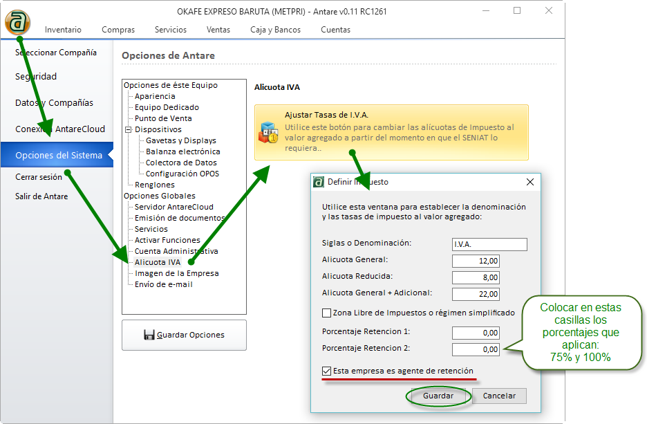 Activar Modo Agente de Retención de IVA