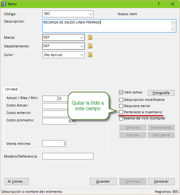 Item que no aplica para Inventario Item que no aplica para Inventario